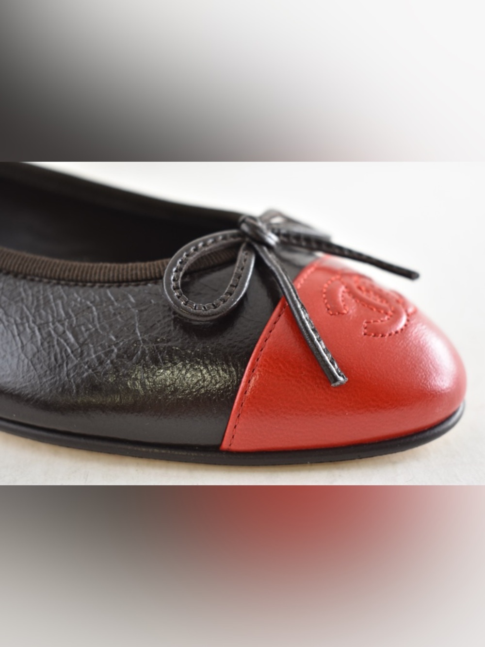 Chanel 26S Dark Brown Red Leather CC Logo Cap Classic Ballet Ballerina Flat 38 - Picture 5 of 16